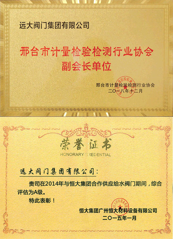 Xingtai City Metrology Inspection and Testing Industry Association Vice President Unit / Evergrande Group A-level supplier